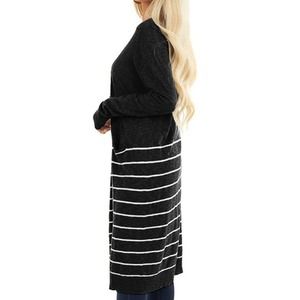BLACK WITH WHITE STRIPES POCKETED LONG CARDIGAN LARGE 12-14